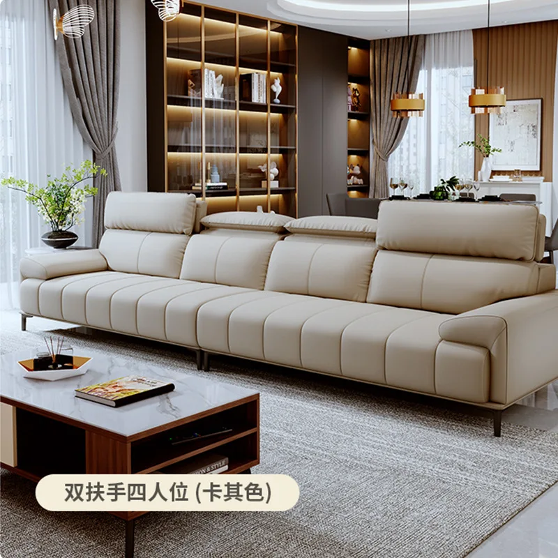 Piano Keys Cream Wind Cat Claw Leather Straight Row Sofa, Casual Light Luxury Internet Celebrities Ins Leather Sofa