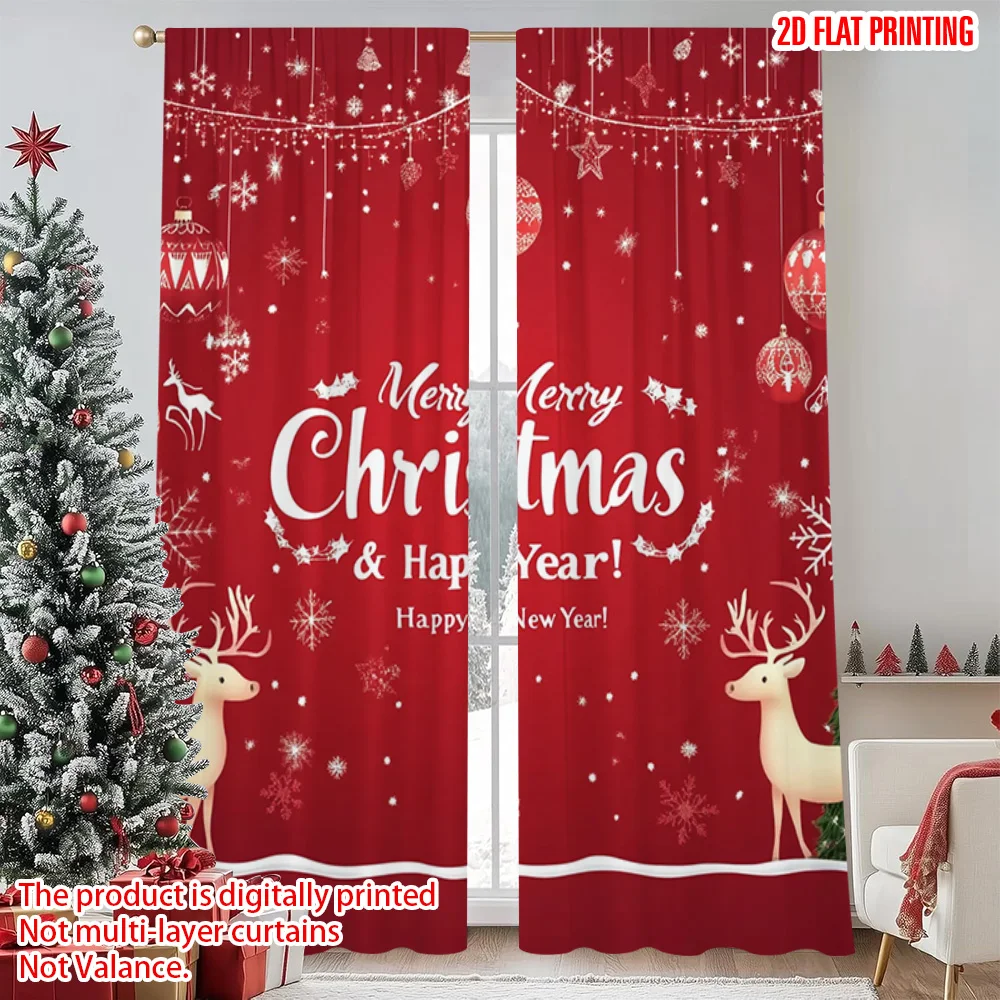 

2pcs 2D flat printing Merry Christmas Curtains Merry Christmas and Happy New Year1 Versatile Polyester Without Electricity Party