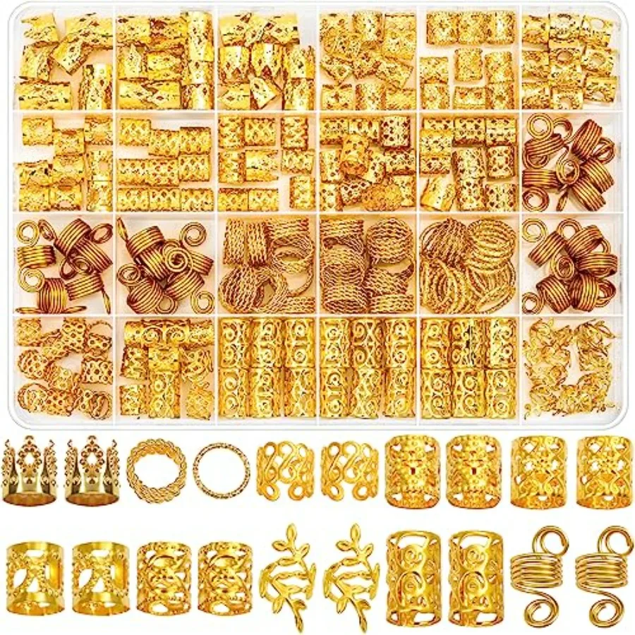 

220 Pcs Hair Jewelry for Braids, Loc Jewelry for Hair Dreadlock, Loc Charms for Women, Metal Braid Rings Cuffs Clips for Dreadl