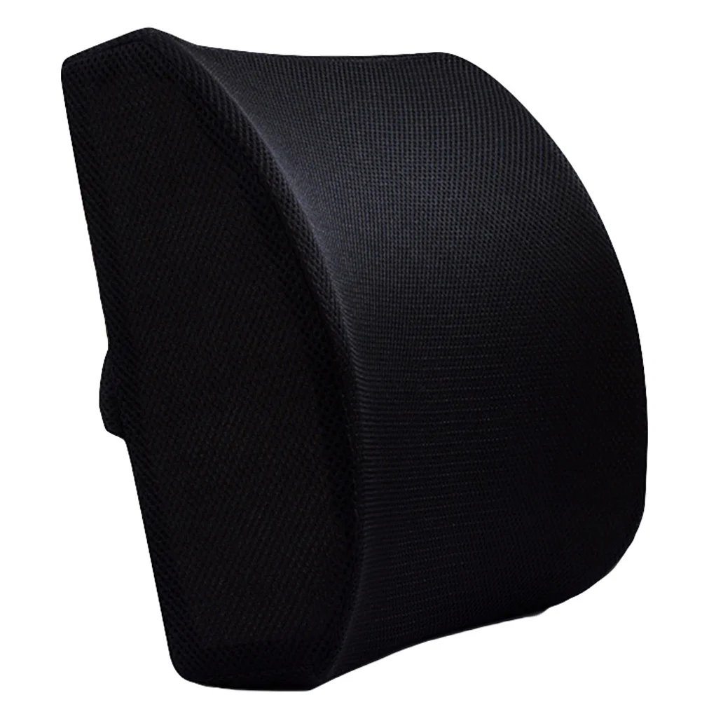 

Memory Foam Lumbar Pillow Black Mesh Fabric Car Seat Back Support Cushion Ergonomic Design Pain Relief Driving Home Office
