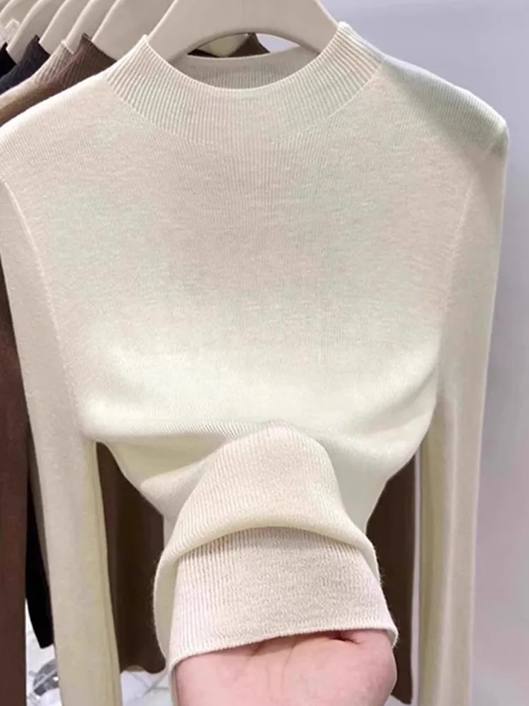 Slim Fit Long Sve f High Collar Pure Color Casual Knitted Base irt Korean Sle Faionable Thinming Leisure Top