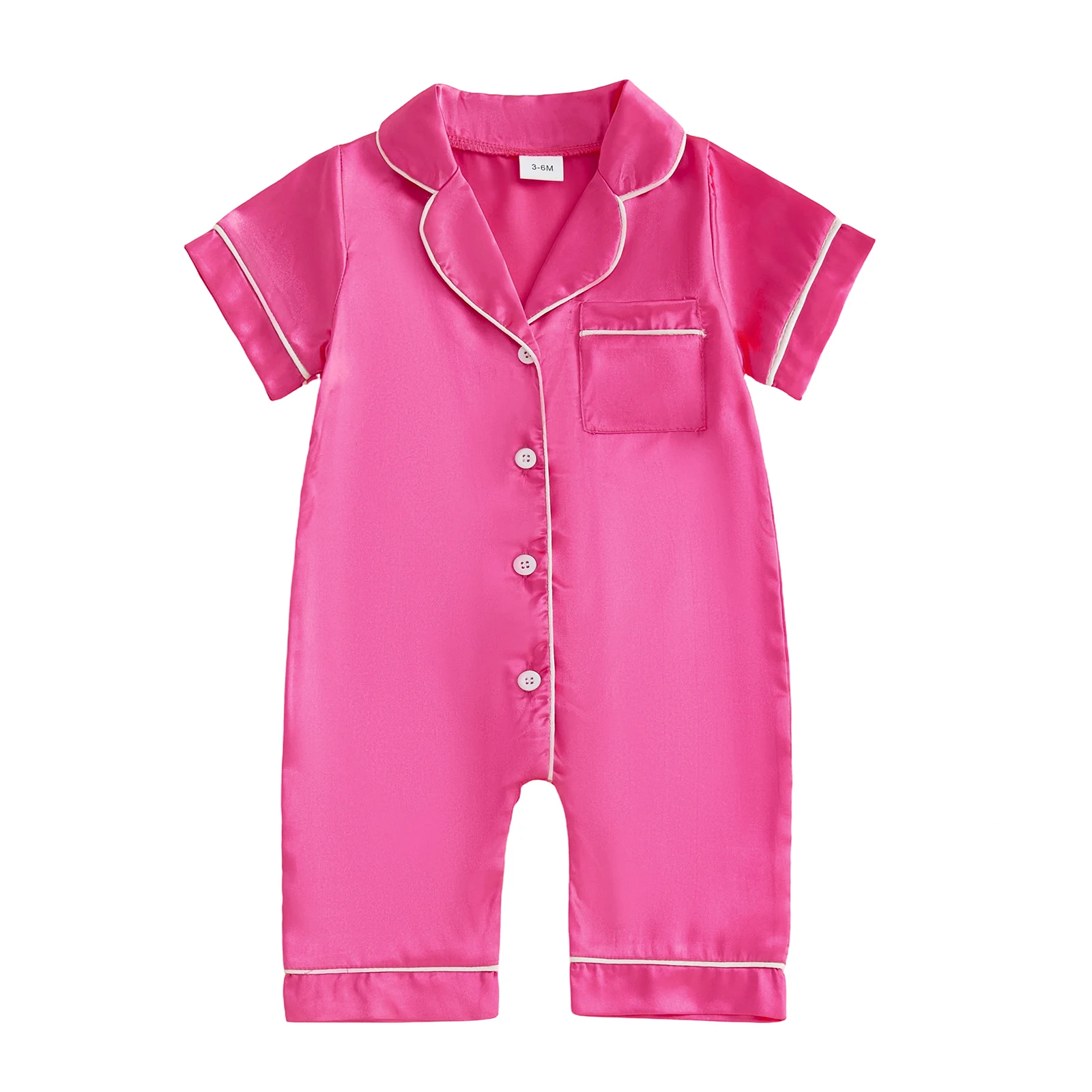Baby Jumpsuit Casual Short Sleeve Lapel Collar Contrast Line Button Up Romper Footless Newborn Pajamas