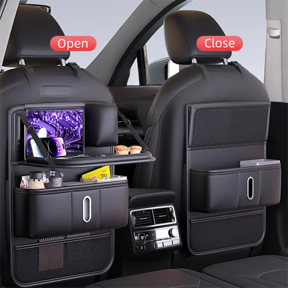 

Multi-functional Car Seat Back Organizer Large Capacity with Tissue Box Backseat Storage Bag with Foldable Tray