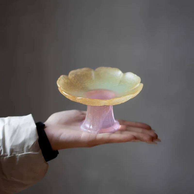 Glazed lotus petals high-footed fruit plate, pot bearing tea tray, dry soaking table, high-value snack snack plate home