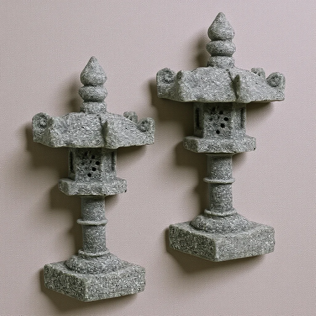 

2Pcs Garden Yard Pagoda Statue Stone Miniature Bonsai Ornament Vintage Style Zen Garden Decor Micro Landscape Pavilion
