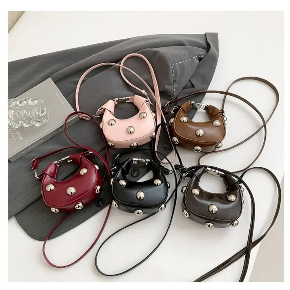 

New PU Leahter Studded Shoulder Bag Mini Adjustable Strap Crossbody Bags High-end Punk Style Zipper Clutch Women