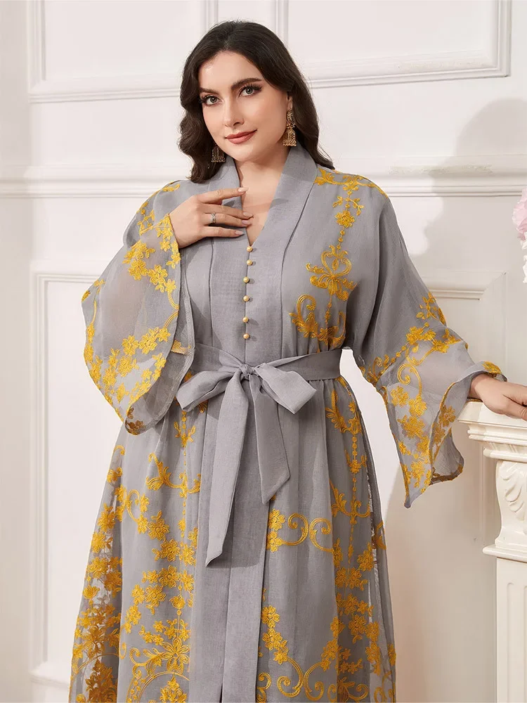 كوربان عيد الأضحى المرأة المسلمة عباية عربية دبي قفطان مغربي فساتين سهرة للحفلات رداء مطرز بالزهور 2024 فستان إسلامي