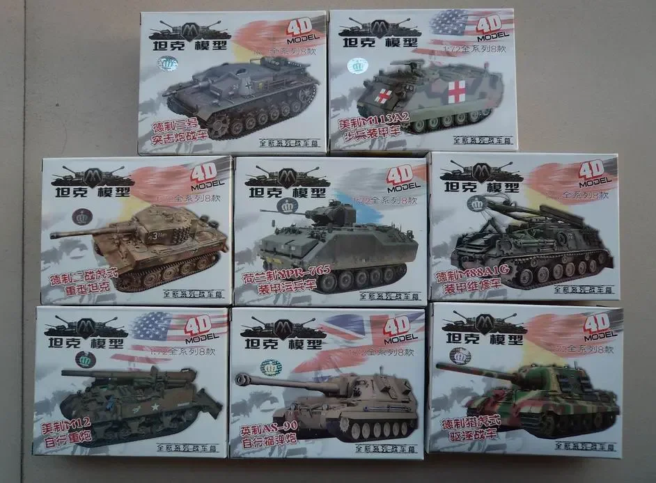 8Pcs 1:72 4D Plastic Assemble Tank Kits 2nd Generation WWII German USA UK USSR Military Table Tank Toys For Children