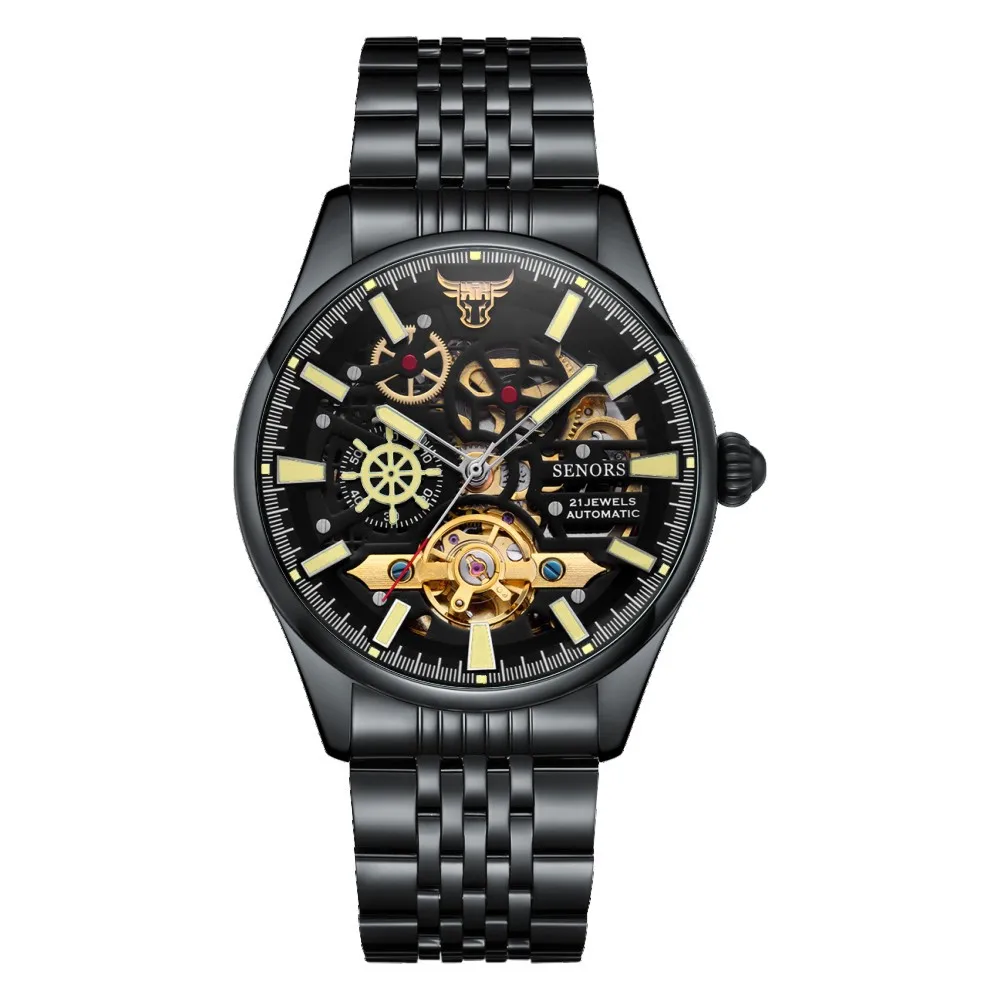 Bull Head Time Tourbillon Mechanical Skeleton Watch for Men Automatic Wristwatches Man Skeleton Luminous Waterproof Clock Reloj