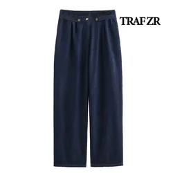 TRAF ZR Jeans Women 2024 Fashion New Rock Baggy Summer Vintage Wide Leg High Waist Ladies Pants Trousers Female Long Jeans