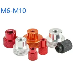 1Pcs Aluminum Alloy Blind Hole Hand Nut M6 M8 M10 Knurled Step Nut With Collar Thumb Nuts Black Red Silver