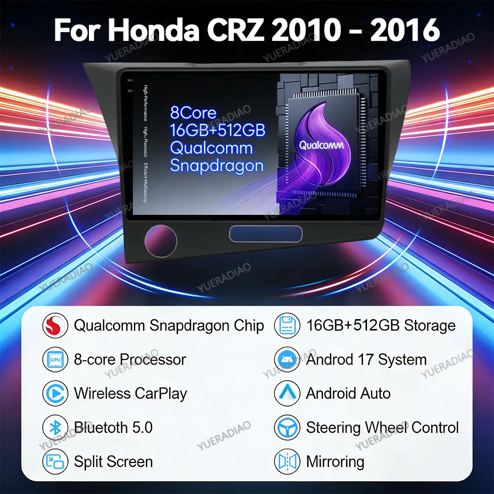 Android 17 Car Radio For Honda CRZ CR-Z 2010 - 2016 GPS NAVI 4G LTE 5G WIFI QLED 2DIN Multimedia Stereo Video Player Qualcomm BT