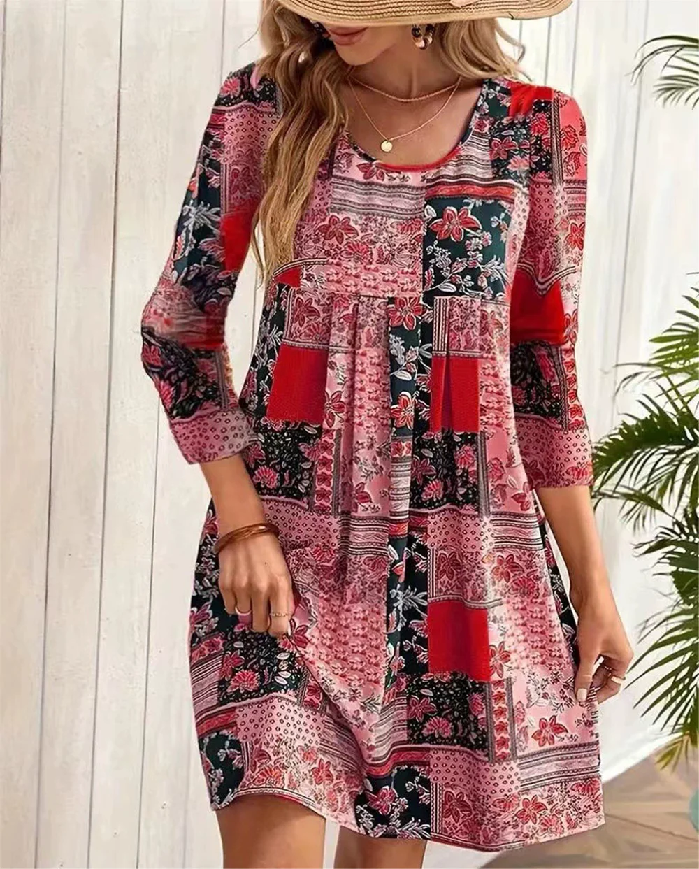 Floral Pattern Women Mini Dresses Long Sleeve 3D Flower Printed Street Ladies Dress 3XL Plus Size Retro Casual Female Dress