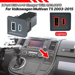 Car USB Charger Adapter Socket For VW Multivan T5 2003-15 Dual USB Type C PD+QC3.0 Car Charger Phone Charge Power Adapter Outlet
