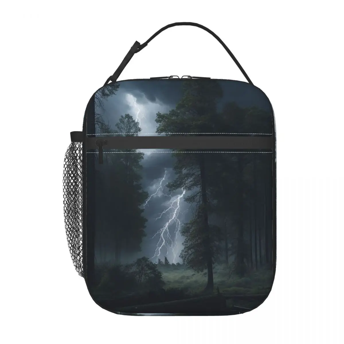 

Изолированная сумка для обеда с изображением сосны и молнии, для женщин и детей, портативная термосумка для еды, термосумка-тоут