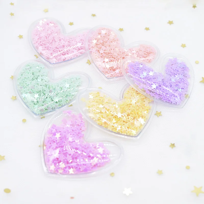 50*45mm Filling Bling Paillette Appliques Heart Patches for DIY Clothes Headwear Cake Topper Hair Clips Decor Accessories