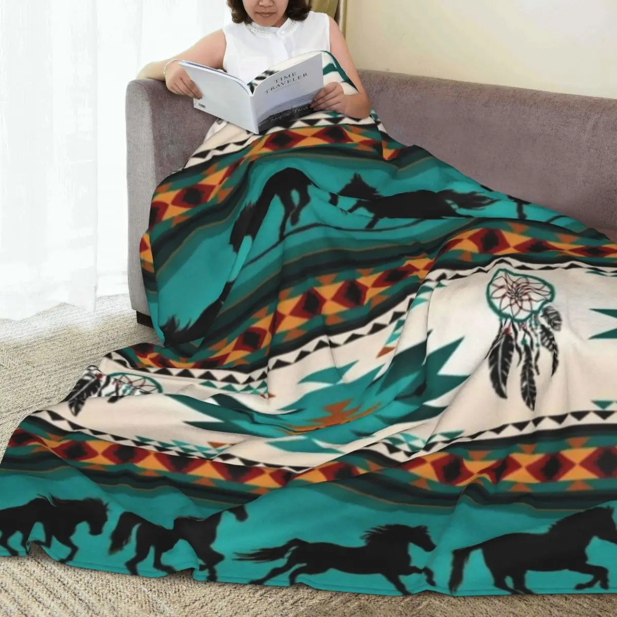 Throw Blanket Tucson Southwest Horse Stripe Micro Fleece Blanket Four Sizes Modern Warm For Living Room Nice Gift