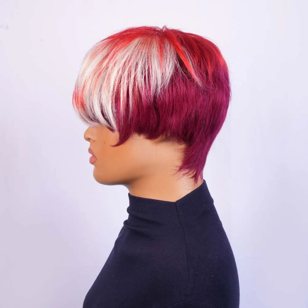 Wig Pixie Cut untuk Wanita Kulit Hitam, Wig Potongan Rambut Pixie Pendek Berlapis dengan Poni, Rambut Manusia Remy Brasil untuk Wanita, Buatan Mesin Penuh
