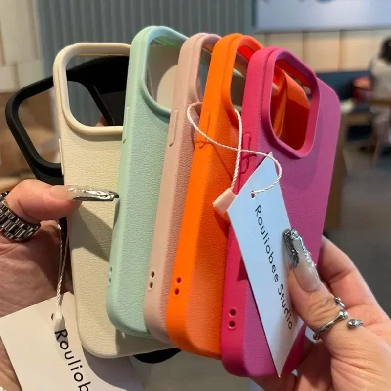 Soft Candy Color Lichee Pattern Silicone Phone Case For iPhone 11 12 13 14 15 16 Pro Max Plus Shockproof Bumper Cover