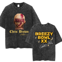 Rapper Chris Brown Breezy Bowl XX Tour Washed T Shirt Hip Hop Vintage Music Men Women T-shirts Loose Cotton T Shirts Streetwear