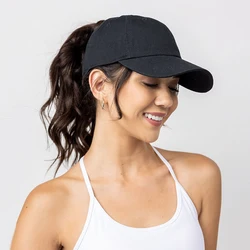 Gorra de béisbol con coleta alta para mujer y niña, gorro deportivo para correr, Golf, tenis, lazo para el pelo, moño desordenado, Color puro