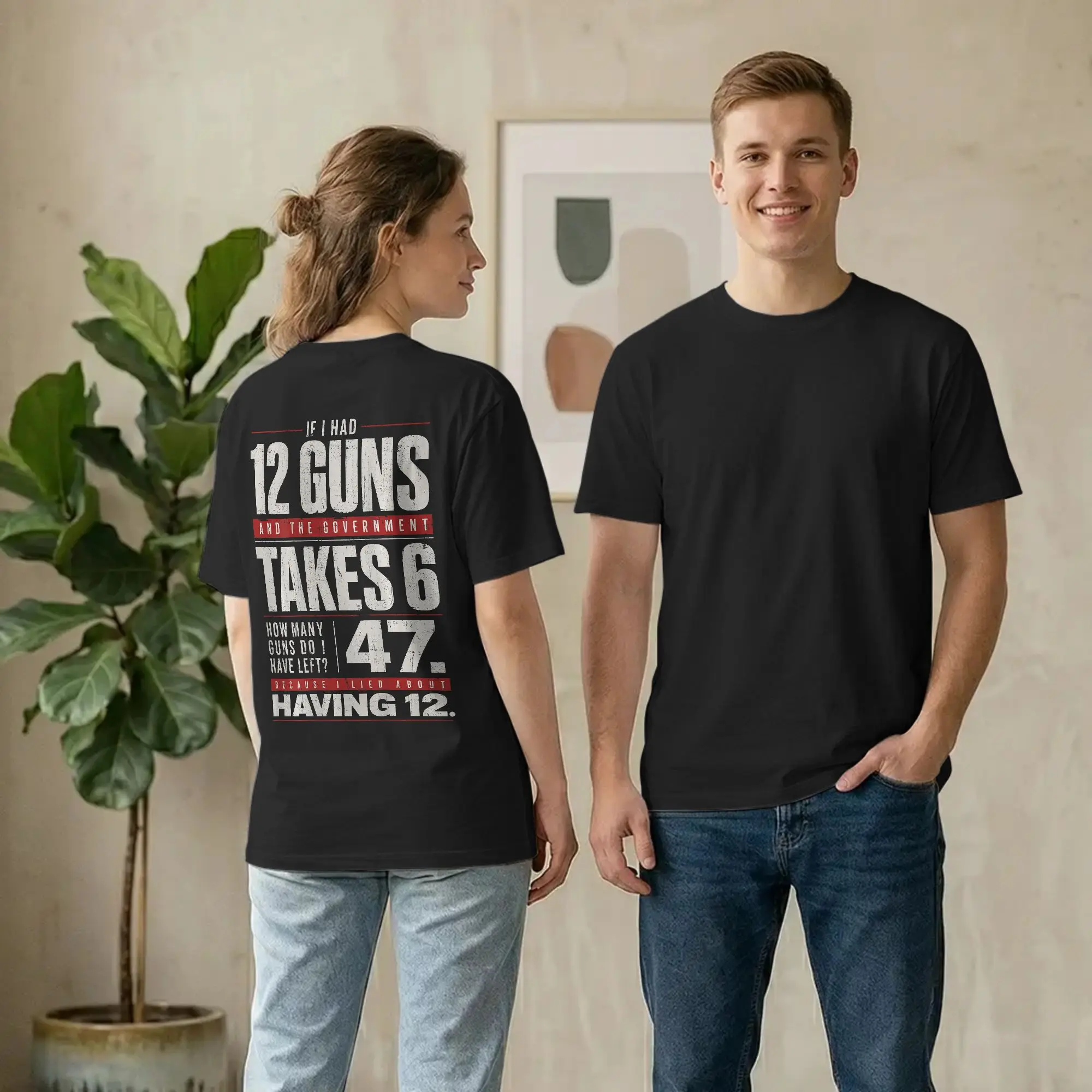 Backprint Men's If I Had 12 Guns Funny Math T Shirts Second Amendment Tops Cool Short Sleeve Crewneck Tee Shirt Adult T-Shirt