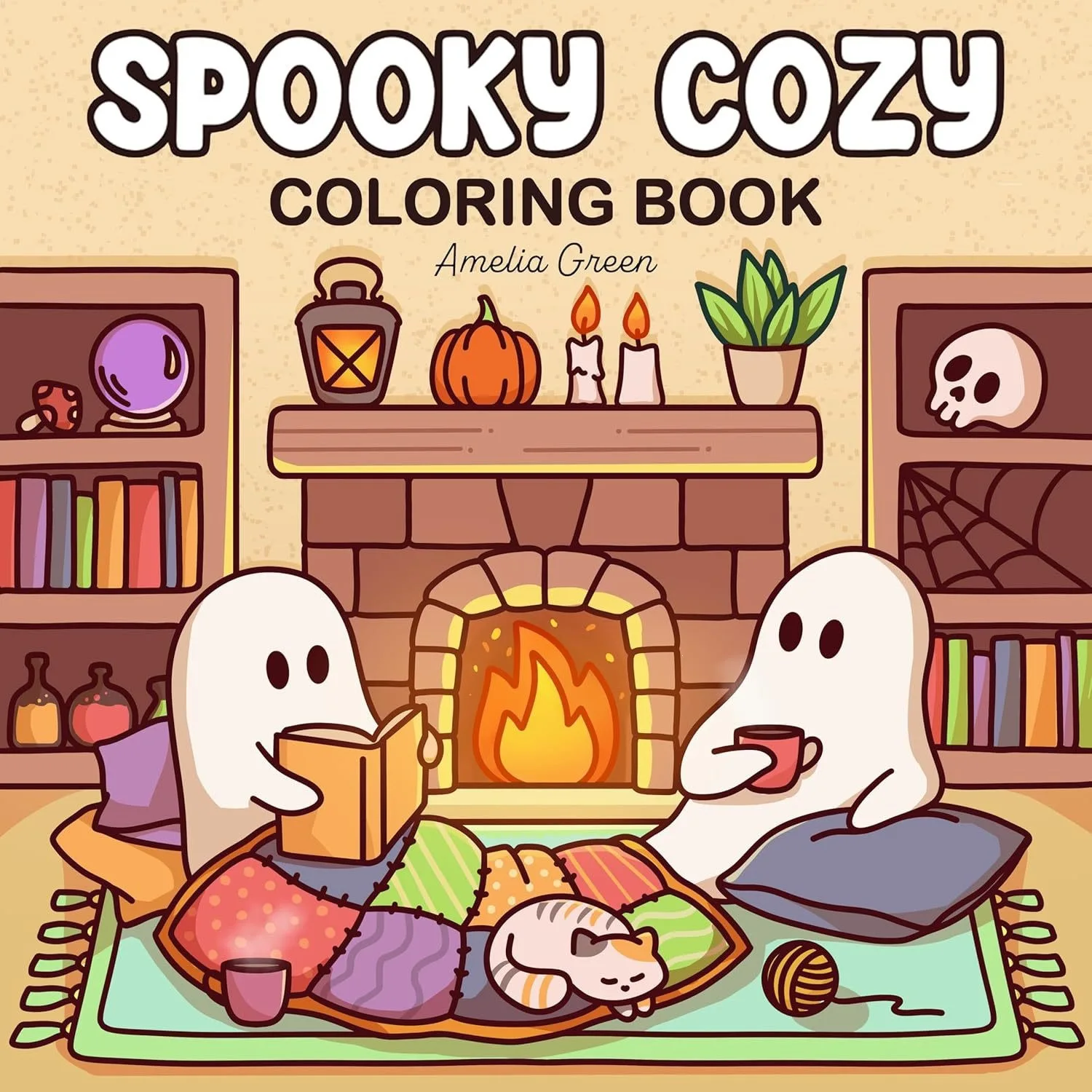Stress Relief Art Therapy Coloring Book For Adults Spooky Cozy Creative Gift Design Theme Decor Enthusiast
