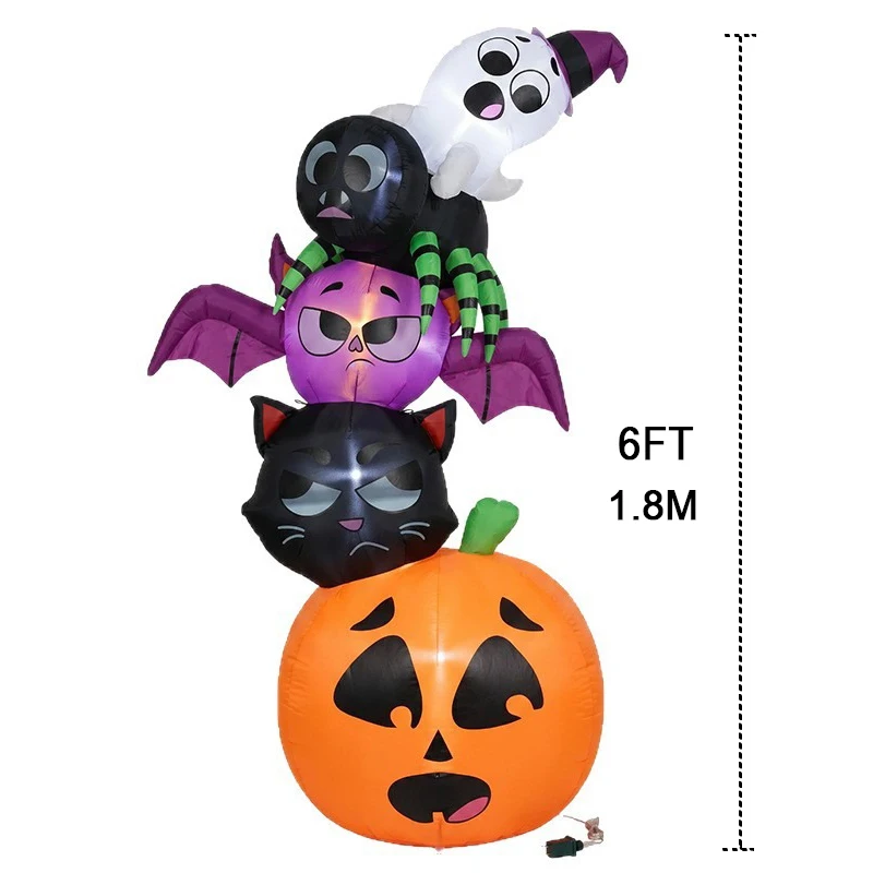 Halloween Inflatable Decorative Props Stacked Pumpkin Black Cat Bat Spider Ghost Outdoor Yard Party LED Lights Ornamental Model - view 5