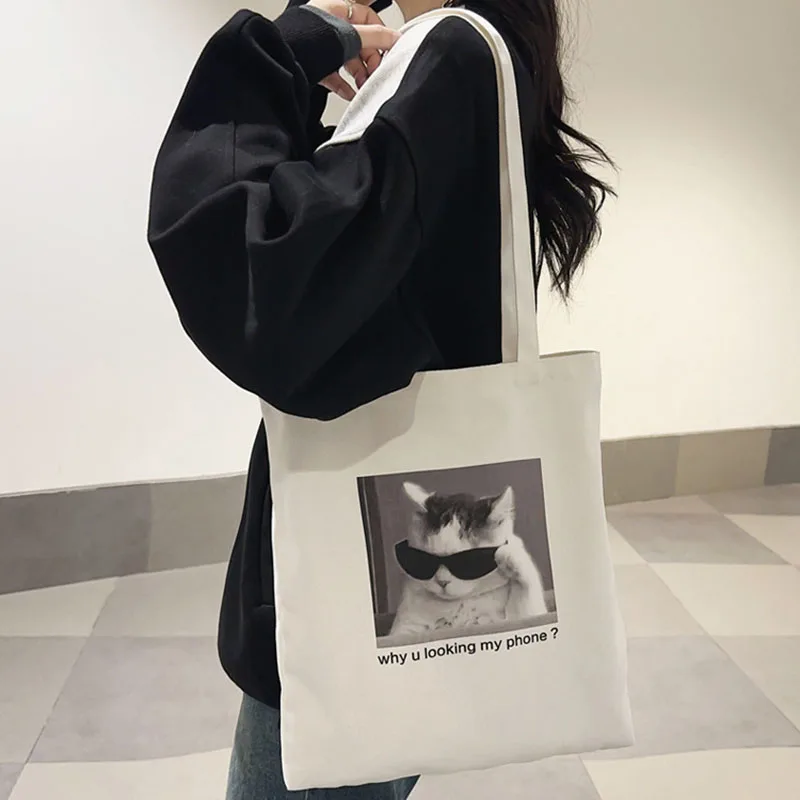 

Summer Women's Canvas Cartoon Printing Handbag Large Capacity Reusable Shoulder Bags Fashion Ladies Casual Tote Bag