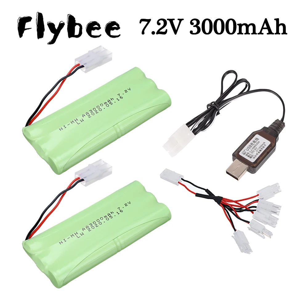 Ni-Mh-バッテリー7.2V,3000mAh,rcおもちゃ用USB充電器,車,戦車,ゲーム,ボートロボット,アップグレードモデル,2800mah,7.2v,充電式バッテリーパック