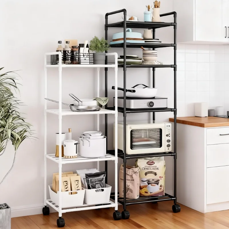 

Многоярусная кухонная полка для хранения, передвижная подставка для микроволновой печи, многофункциональный напольный органайзер для кухни на колесиках