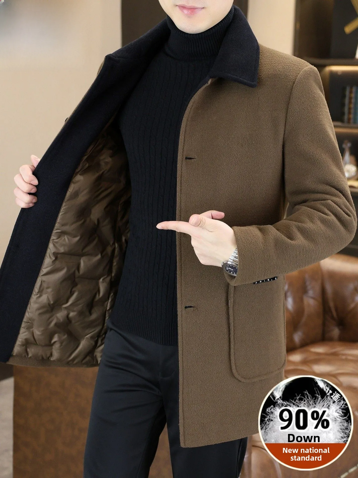 

Мужское шерстяное пальто Pierre Cardin, осенне-зимнее, с отложным воротником, средней длины, повседневное, теплое, из полиэстера