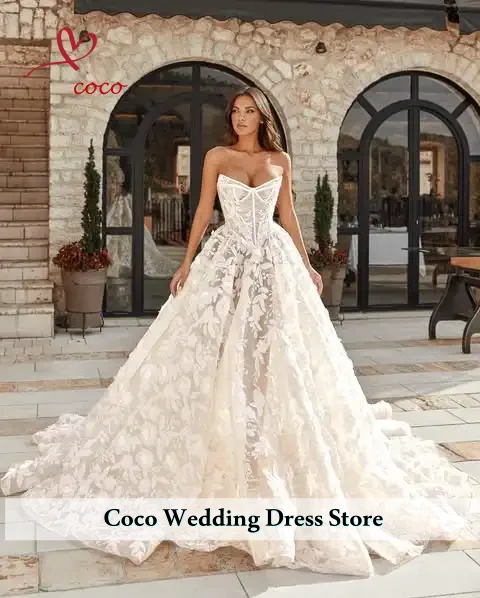 Maßgeschneiderte Luxus-Spitzen-Brautkleider, ärmellose Sweetheart-Roben, weiße Brautkleider für die Kirche, Vestidos De Novia