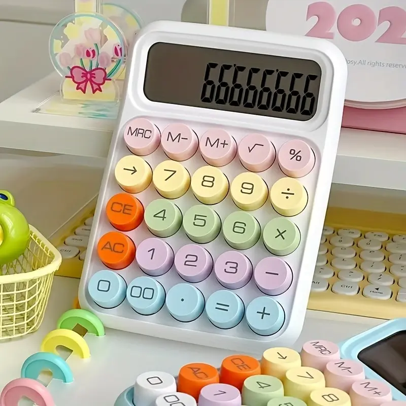 1pc Keyboard Calculator Office 12-digit Mechanical Calculator Cute Candy Color Calculator Desktop Stationery