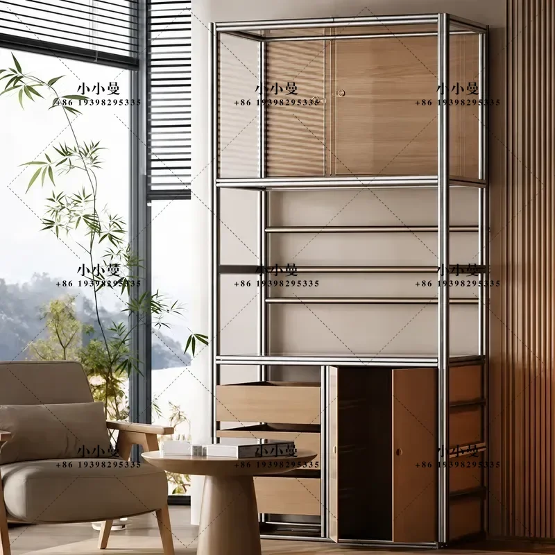 Aluminum Profile Birch Display Cabinet Simple Modern Wall Mounted Glass Wine Cabinet Household Multi Layer Storage Locker for