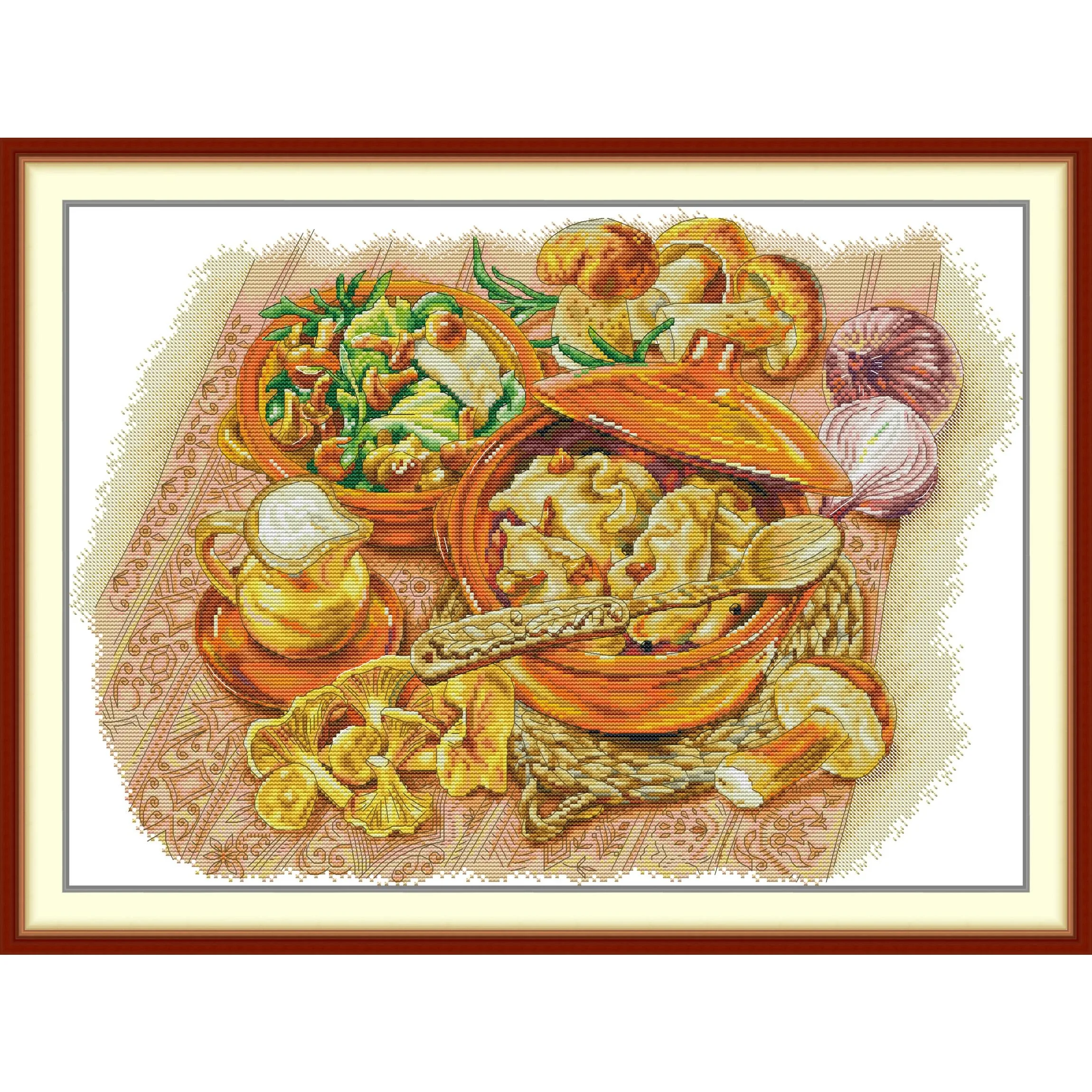 

Joy Sunday Pre-printed Cross Stitch Kit Easy Pattern Aida Stamped Fabric Embroidery Set-Assorted Mushrooms
