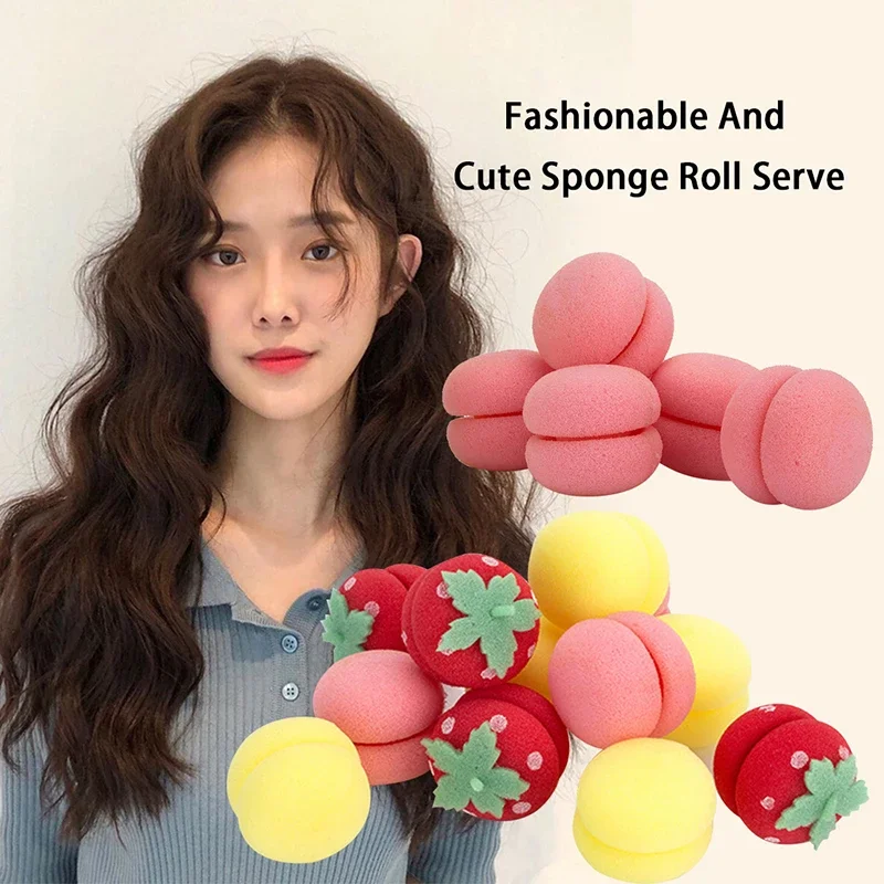 6Pcs Girls Women Soft Sponge Hair Curlers Rollers Foam Strawberry Balls Fashion Bun Round Tool Styling Tools & Accessories