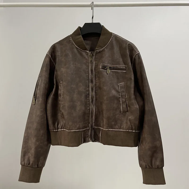 [YOZOU]-Blouson aviateur en similicuir PU, veste zippée, streetwear vintage, coupe propre, noir, marron, cuillère à soupe