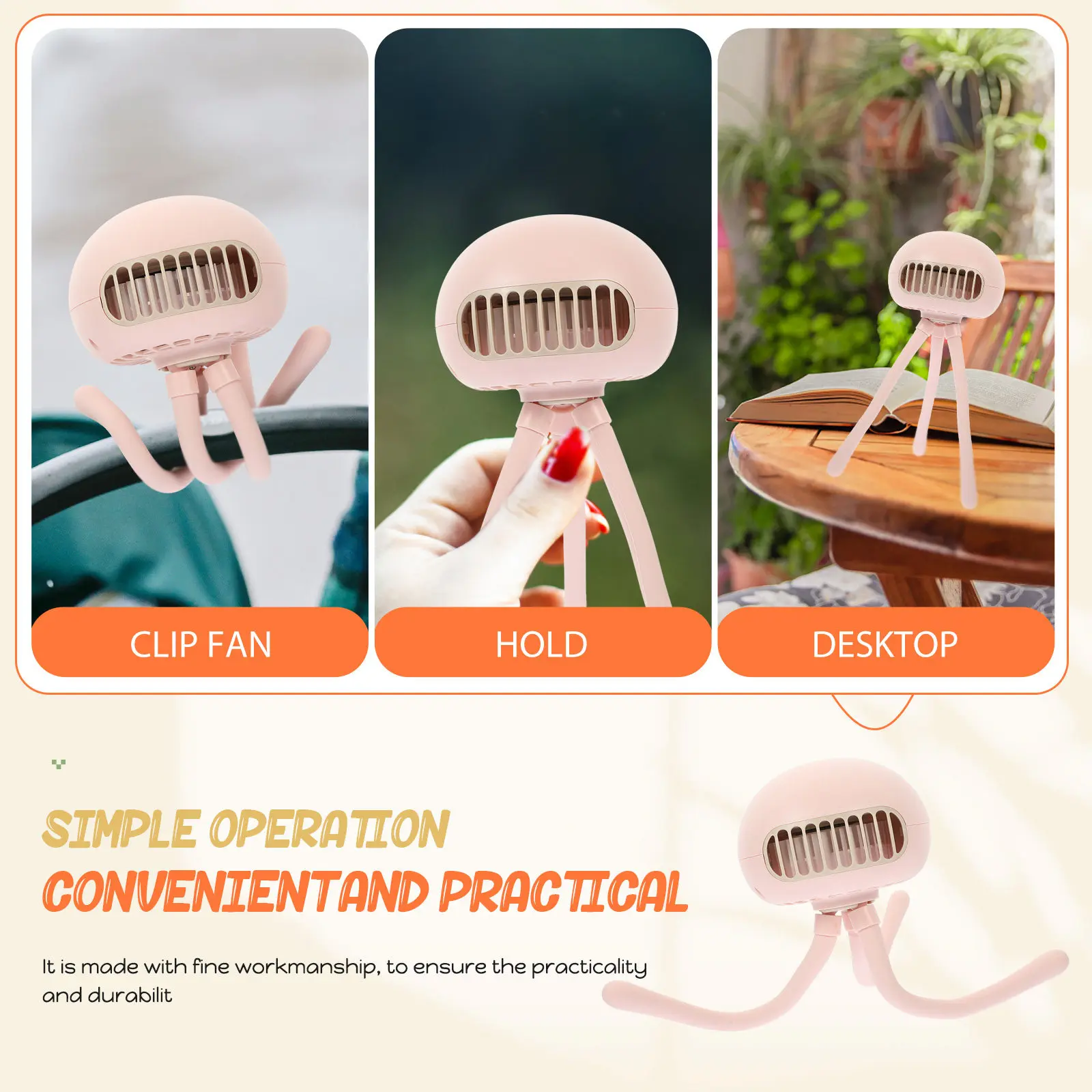 

1Set Handheld Rechargeable Stroller Fan Adjustable Flexible Tripod Portable Baby Stroller USB Charging Multifunctional Cooling