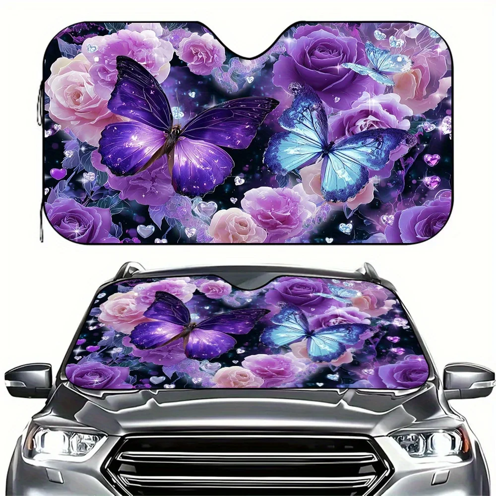 

Butterfly Garden Windshield Sunshade Foldable Car Cover for SUVs Trucks Floral Butterfly Pattern Vehicle Cooling Accessory