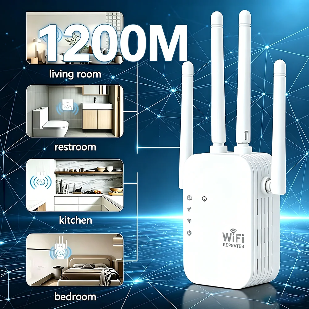 5G/2.4G Dual Band WiFi Repeater 1200Mbps Wireless Signal Booster 802.11N Long Range Router Extender Network Amplifier