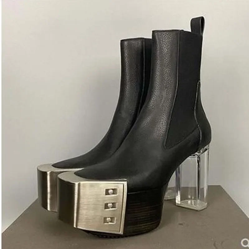 Rider Boots New High Heel Knee High Metal Square Toe Boots Side Zipper Boots Tall Boots