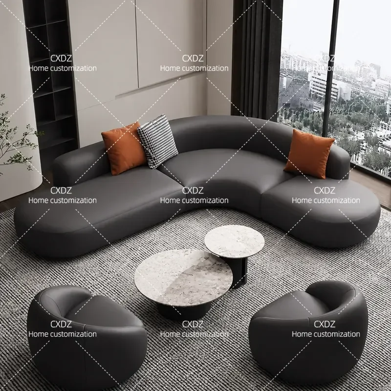 Leather Sofa Set for Living Room Reception Area Guest Seating Combination Suitable for Beauty Salon Bed and Breakfast Hotel