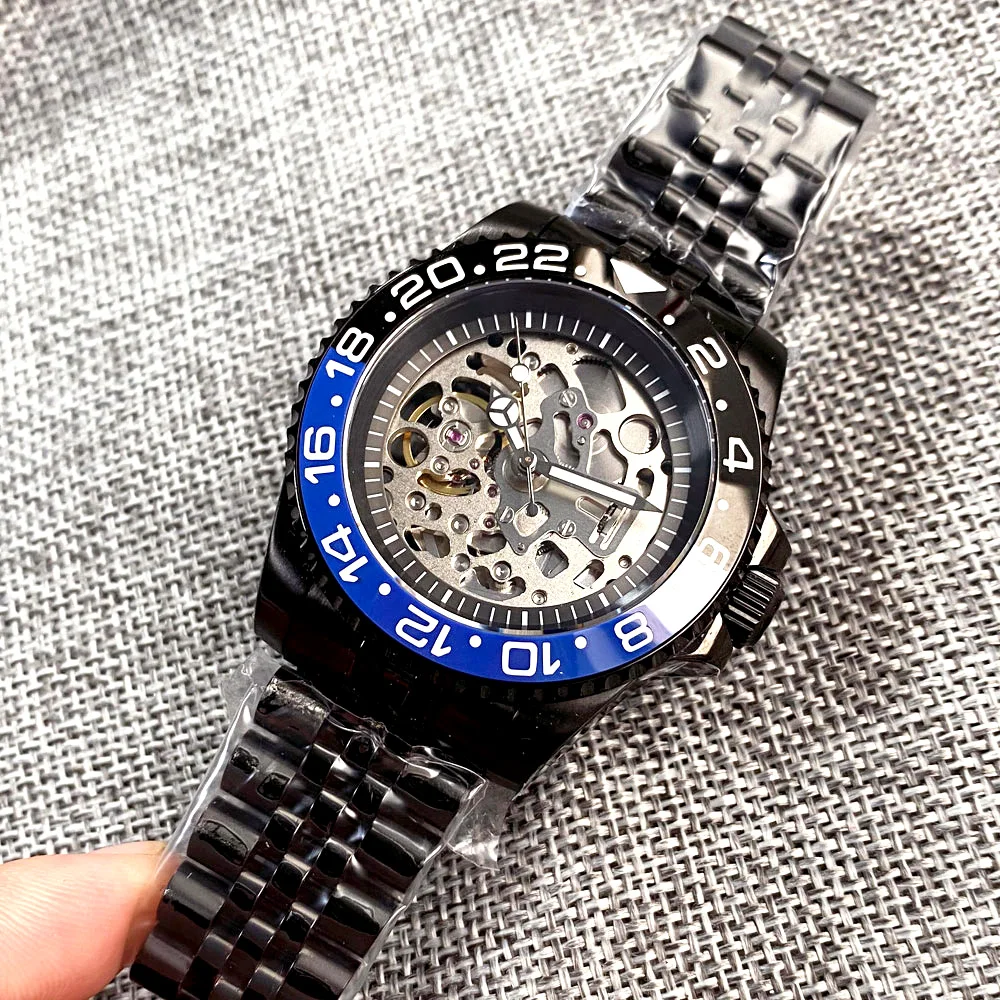 NH70 Diver Mechanical Watch for Men Hollow Out Movement Black SUB Wristwatches Sapphire Crystal 904L Bracelet  120 clicks