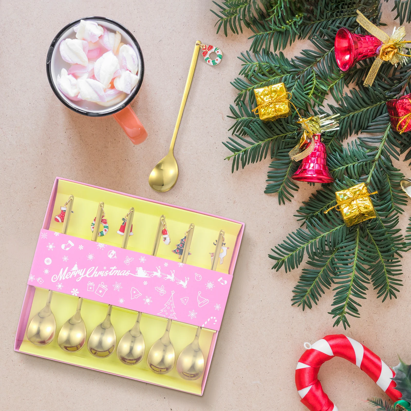 

6Pcs Christmas Modeling Coffee Spoon Stainless Steel Mixing Scoop Exquisite Grinding Safe for Mouth Hands Coffee Spoon