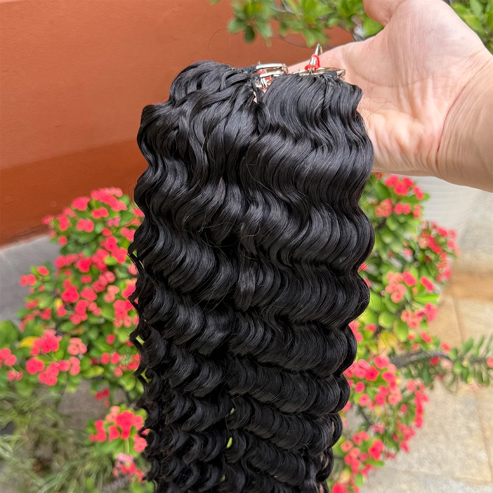 موجة عميقة ريشة الكروشيه الشعر عميق مجعد الشعر للمرأة قبل فصل 100 جرام/حزمة Knotless الكروشيه شعر مستعار بشري #5