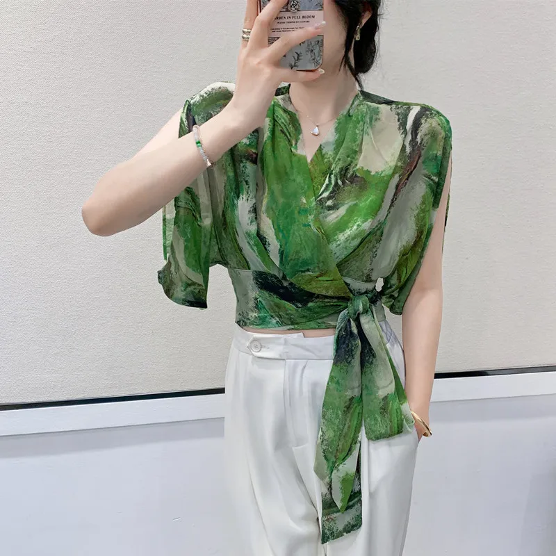 MadBlack-Women's European T-Shirt, Sexy V Neck Halo Printing Ribbon, Clubwear Short Sleeve Loose S-3XL Tee, 2025 Summer T54307CC