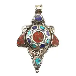 Nepal Hand Vintage Big Pendants Copper inlaid Colorful Stone Jewelry Arrow Pendant TBP311