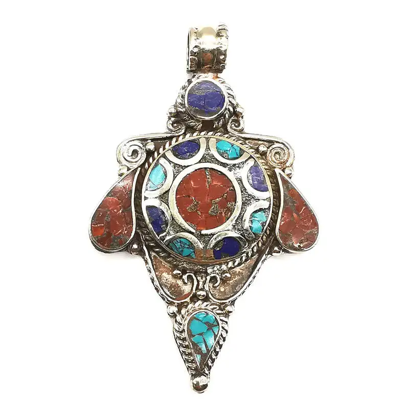 Nepal Hand Vintage Big Pendants Copper inlaid Colorful Stone Jewelry Arrow Pendant TBP311