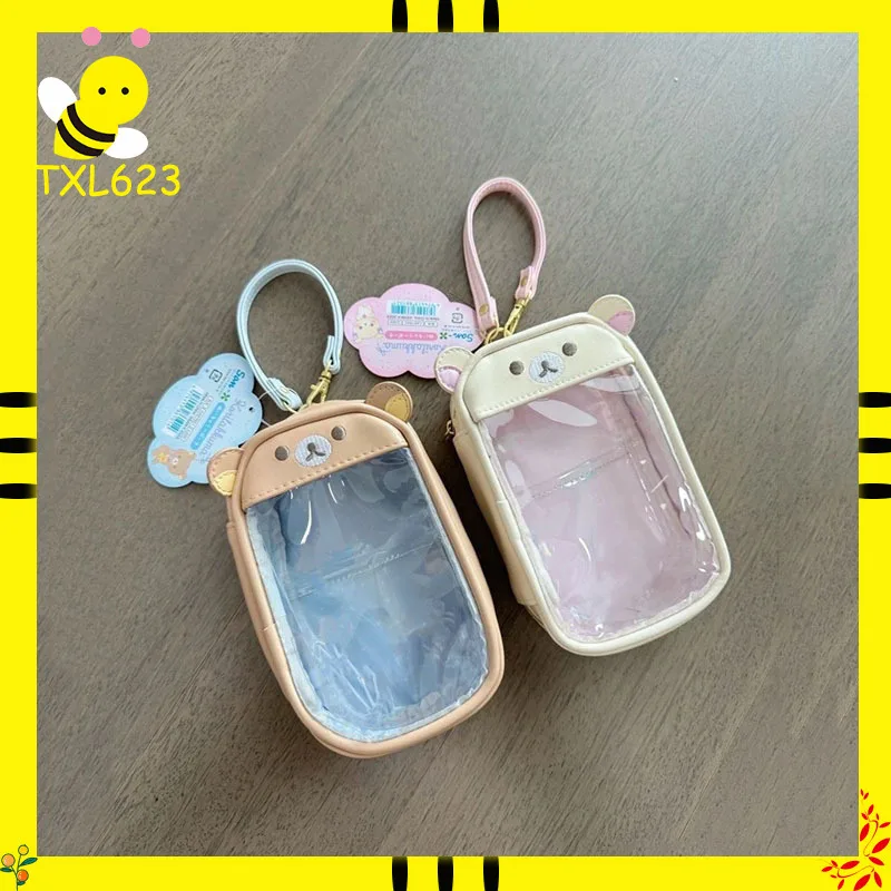 New Rilakkuma Pencil Case Kawaii Cartoon Translucent Pen Case Doll Display Bag Japanese Anime Peripheral Mini Toys Storage Bags